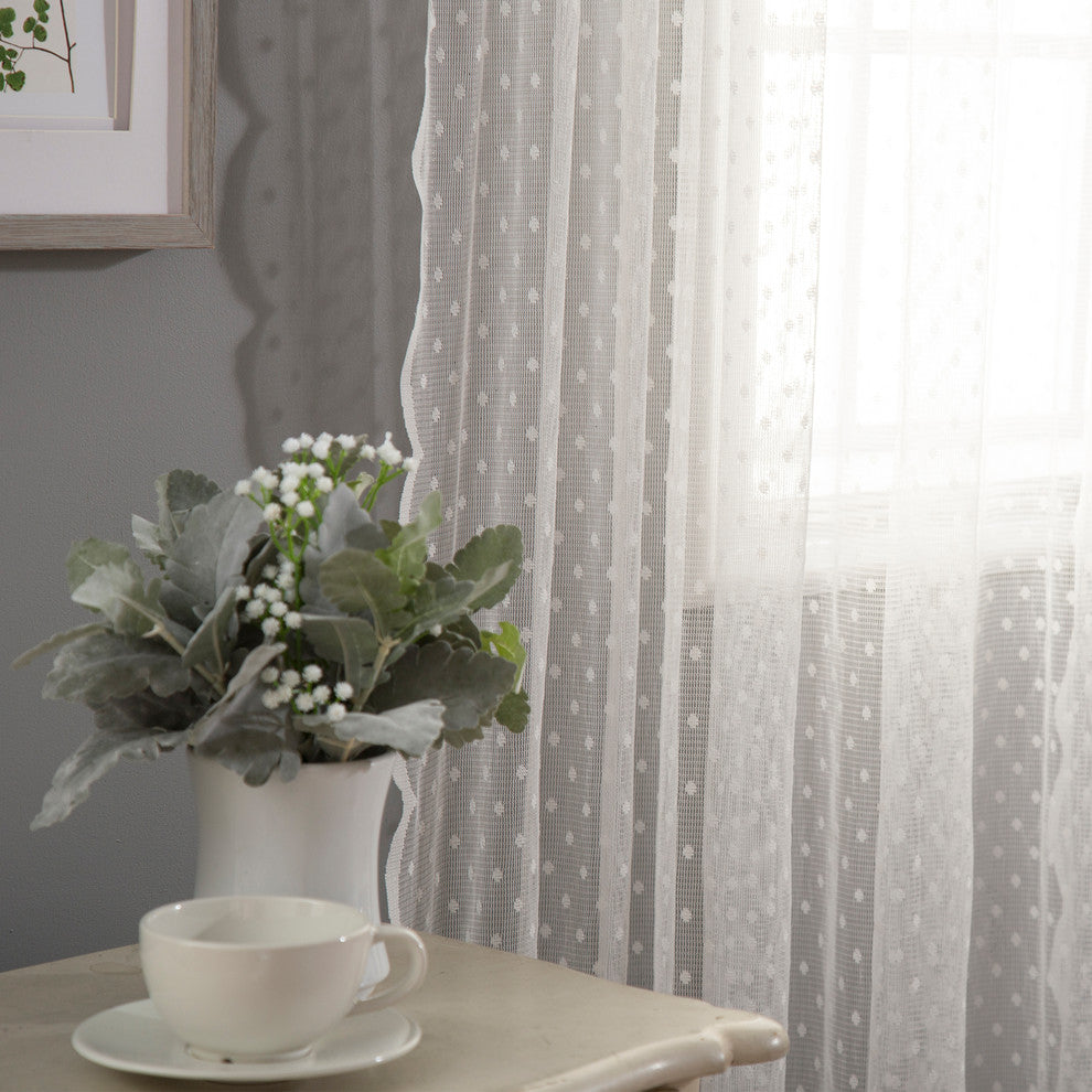 Jacquard Sheer Lace Dotted Curtain Pair