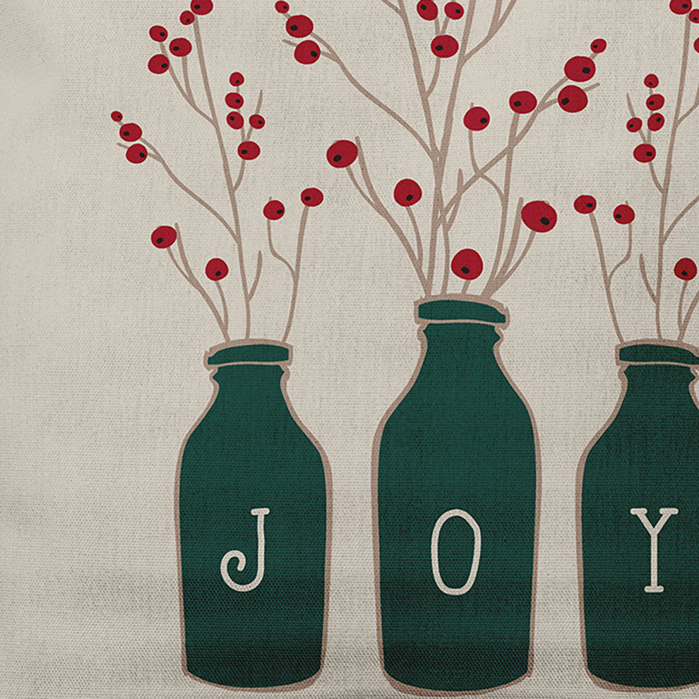 Christmas Green Colored Joy Christmas Polyester Throw Pillow, 26"x26"