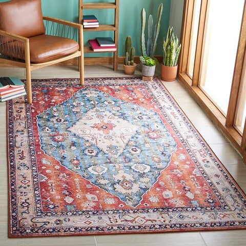 Safavieh Tucson TSN104 Rug Machine-Washable, Beige/Blue, 3'x5'