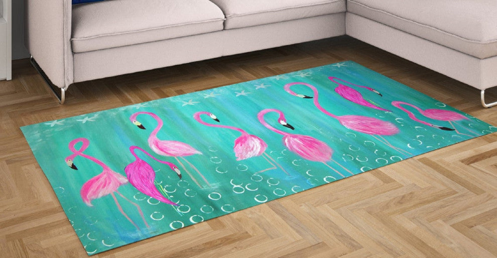 Chenille indoor area rugs size 96"w x 60" h, Flamingos