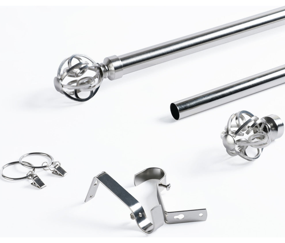 Modern Orb Extendable Metal Rod Set, 52" 144", Nickel