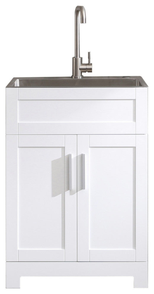 34" Tall Wood 2-door Laundry Tub Cabinet with Sink and Faucet