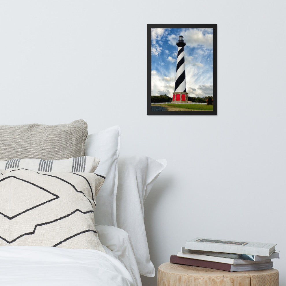Cape Hatteras Lighthouse Coastal Landscape Framed Photo Paper Wall Art Prints, Black, 12" X 16"