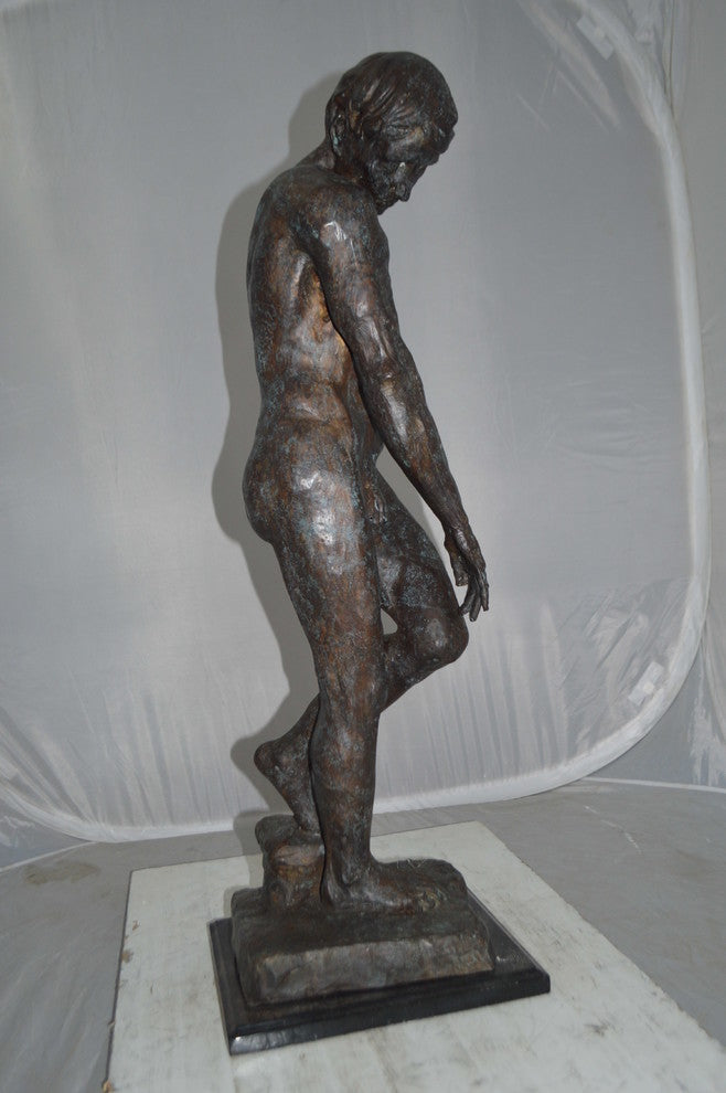 Adam Replica by Rodin Bronze Statue - Size: 12"L x 12"W x 36"H.