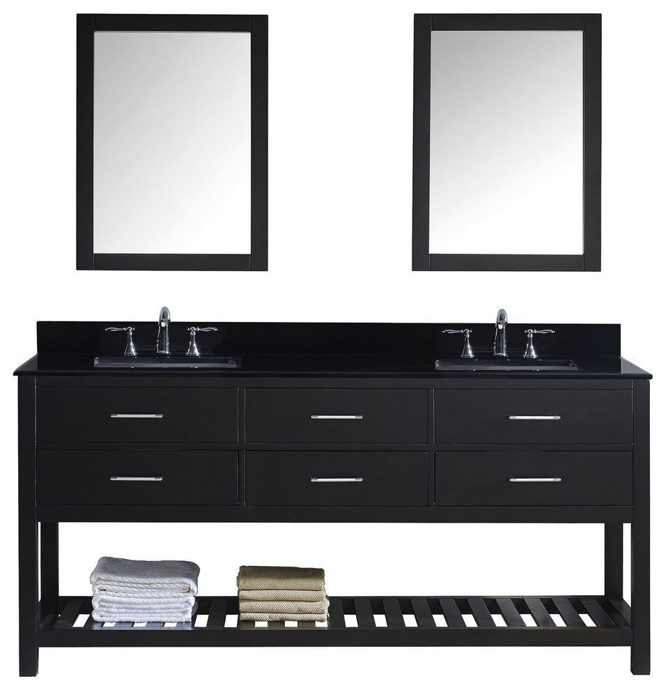 Virtu Caroline Estate 72" Double Bathroom Vanity, Espresso, Faucet and Mirrors