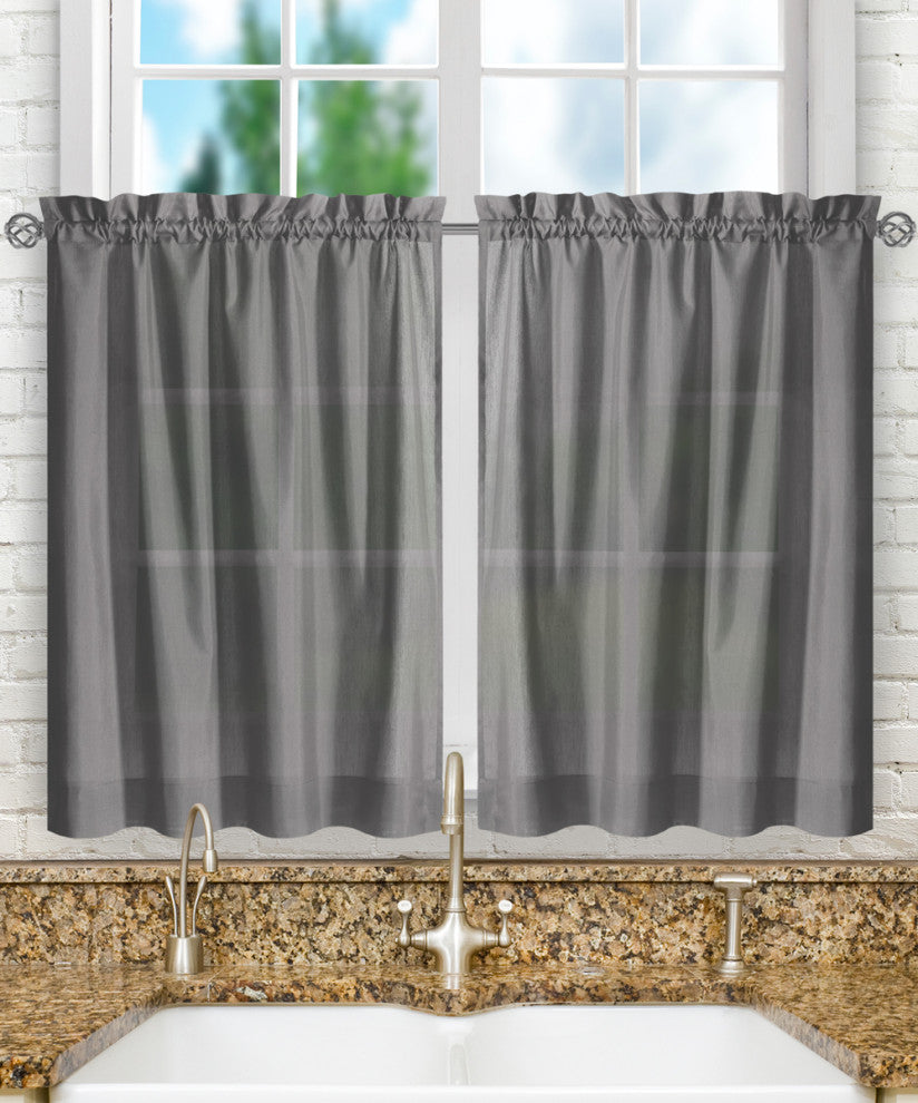 Ellis Curtain Stacey Tailored Tier Pair Curtains, Grey, 56"x24"