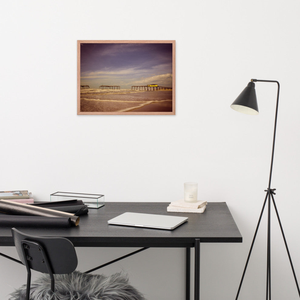 Aged View of Frisco Pier Coastal Framed Photo Paper Print, Red Oak, 18" X 24"