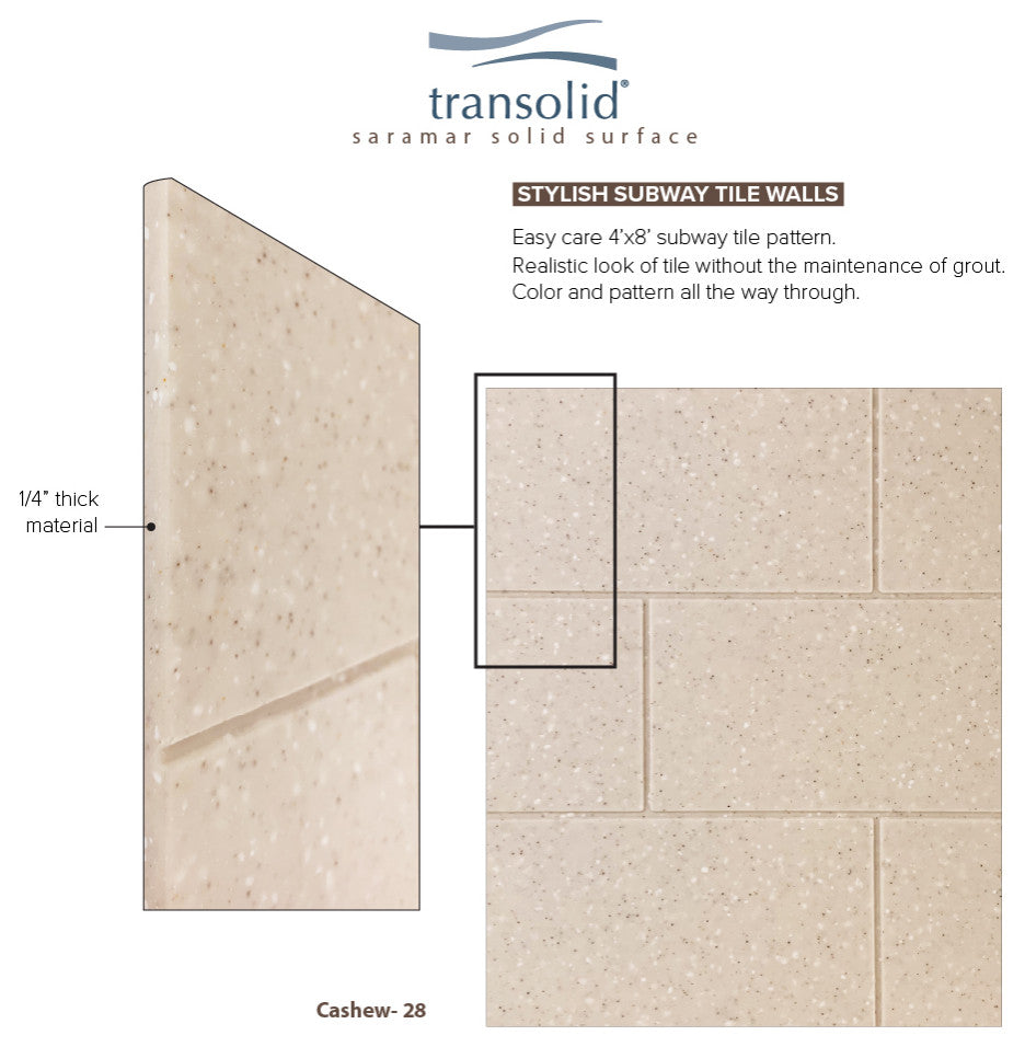 Transolid SaraMar 36"x36"x96" 6-Piece Shower Wall Kit with Extension, Cashew