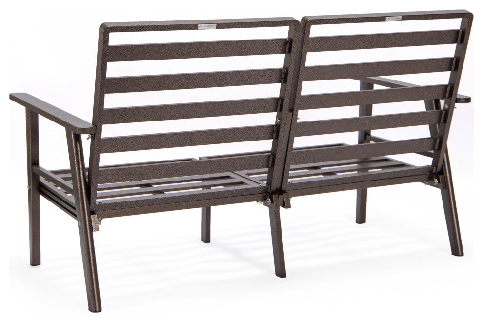 Leisuremod Walbrooke Patio Loveseat With Brown Aluminum Frame, Charcoal