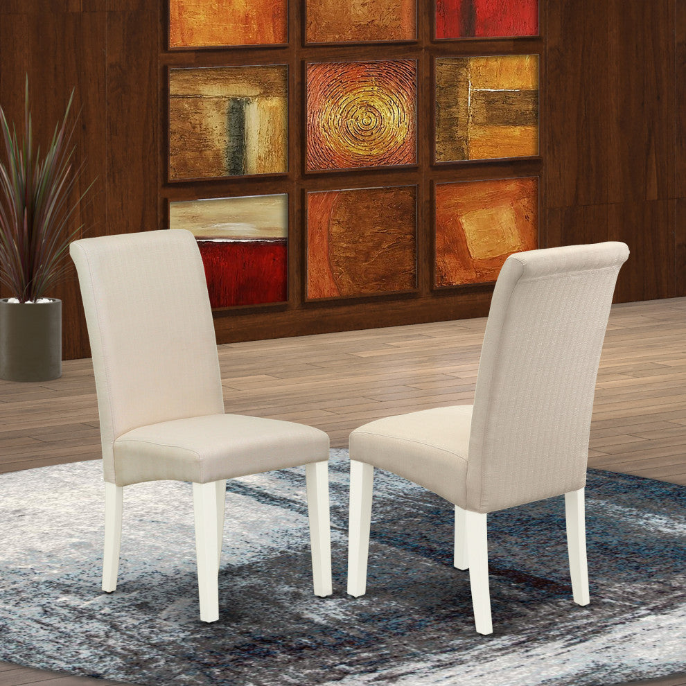Barry Parson Chair White Leg and Linen Fabric Cream Set of 2