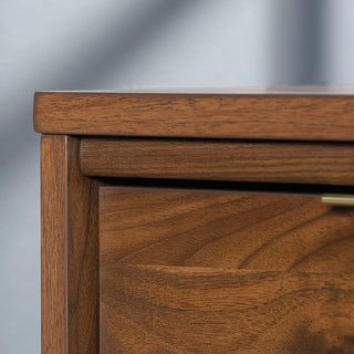 Unique L-Shaped Desk, Open Shelves and Multiple Storage Drawers, Grand Walnut
