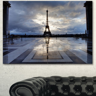 Reflection of Paris Eiffel TowerWith Clouds, Canvas Art Print, 40"x30"