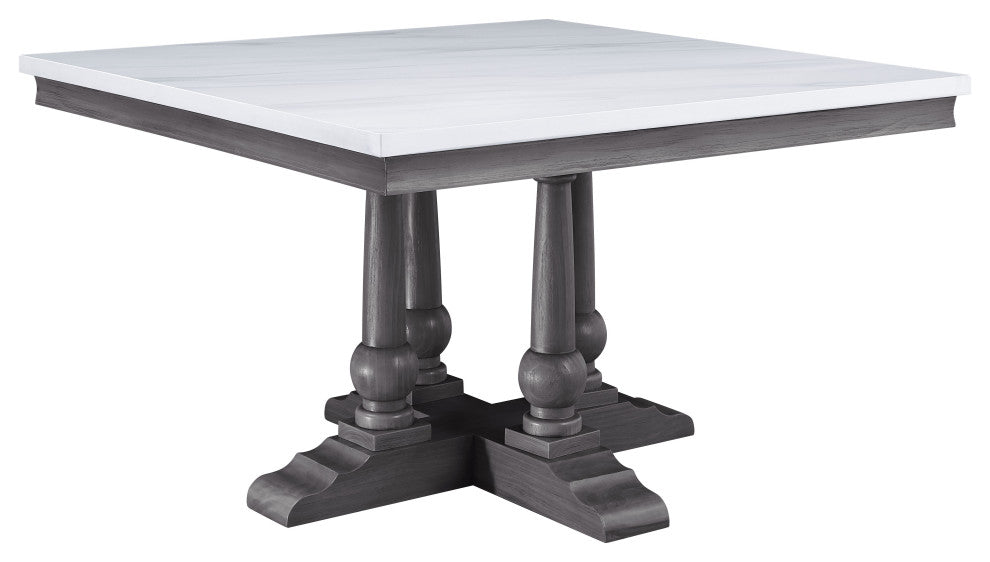 ACME Yabeina Artificial Marble Square Top Dining Table in White and Gray Oak