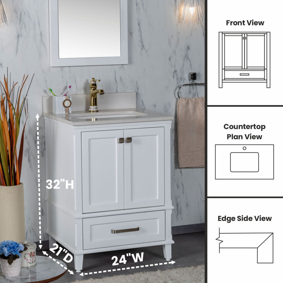 Nera Collection 24" Bathroom Vanity With Sink, Mirror, Countertop, White