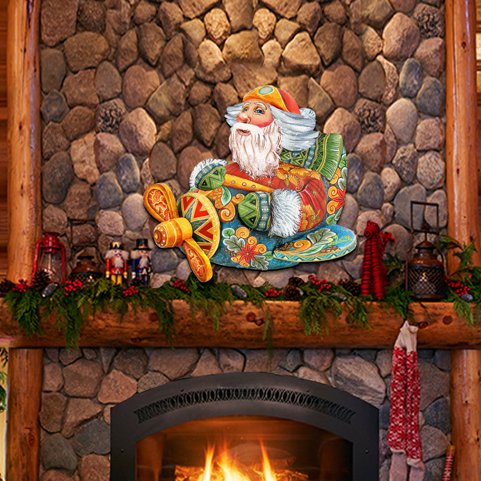 Aviator Santa, Wooden Decorative Holiday Door Hanger