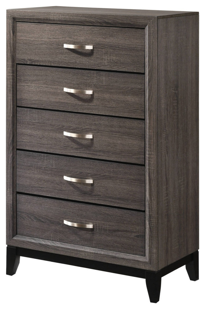 Benzara BM241250 Chest, 5 Storage Drawers and Grain Details, Gray