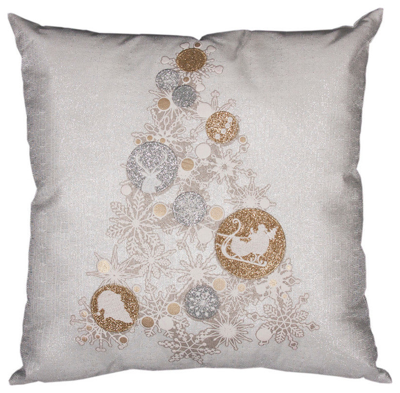 Ornament Tree Square Christmas Pillow, Off White, 18"x18"