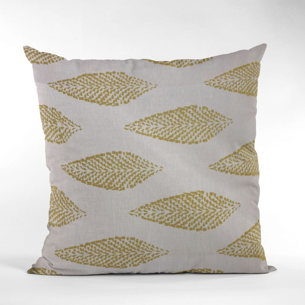 Plutus Green Beige Large Leafs Floral Luxury Throw Pillow, 22"x22"