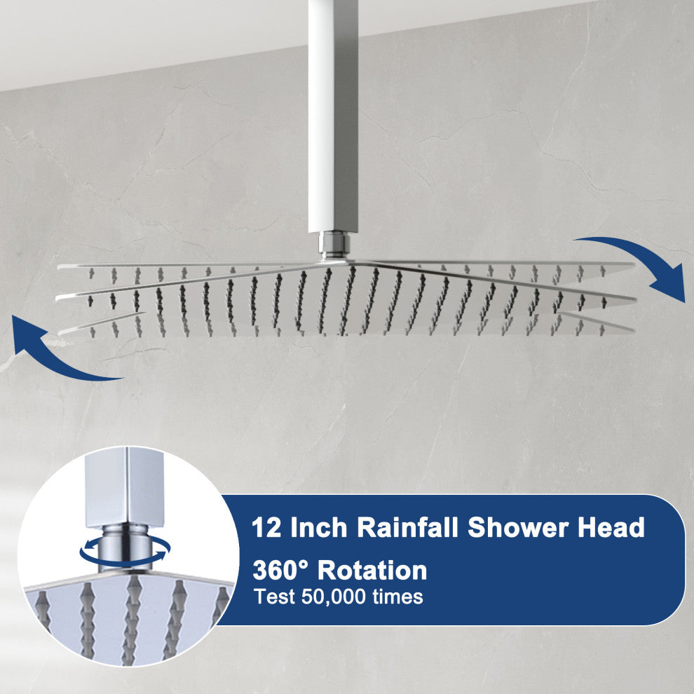 CASAINC 12" Ceiling Mounted Luxury Rainfall Shower Head System w Handheld Spray, Chrome