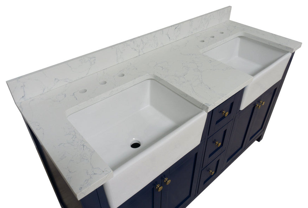 Yorkshire 60" Bathroom Vanity, Royal Blue, Engineered Marble, Double