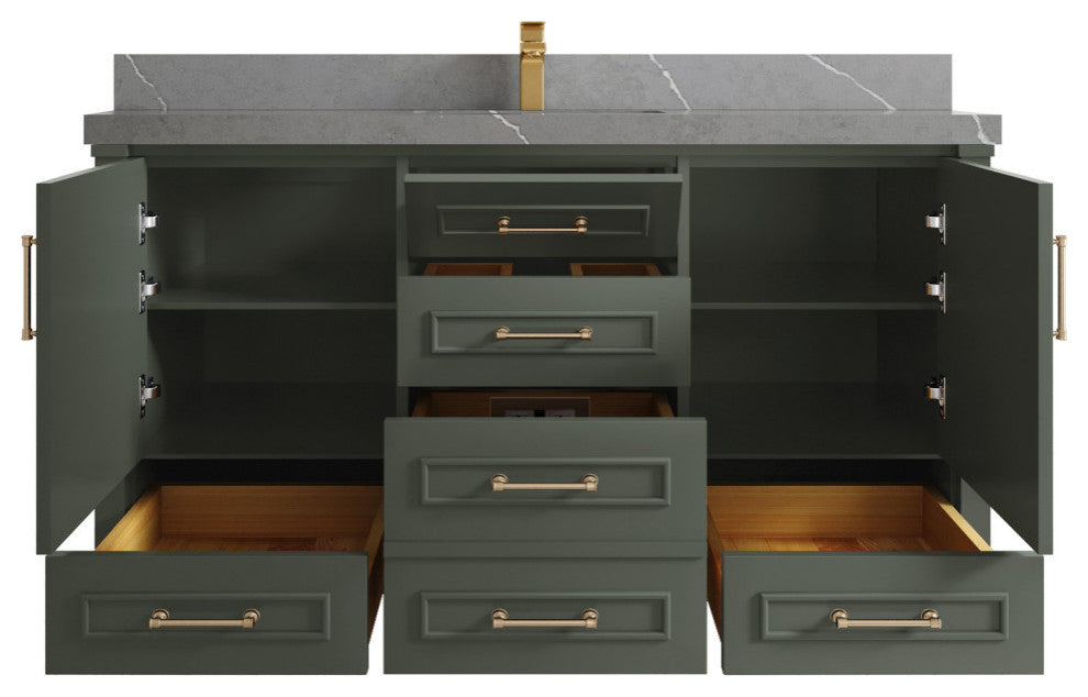 Aberdeen 60 Single Bathroom Vanity in Pewter Green 2" Piatra Gray
