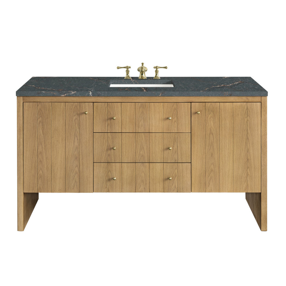 Hudson 60" Single Vanity, Light Natural Oak w/ Parisien Bleu