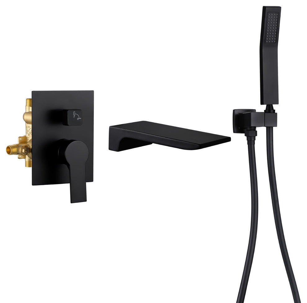 Shower Faucet Handheld Combo Set, Waterfall Tub Spout and Valve, Black