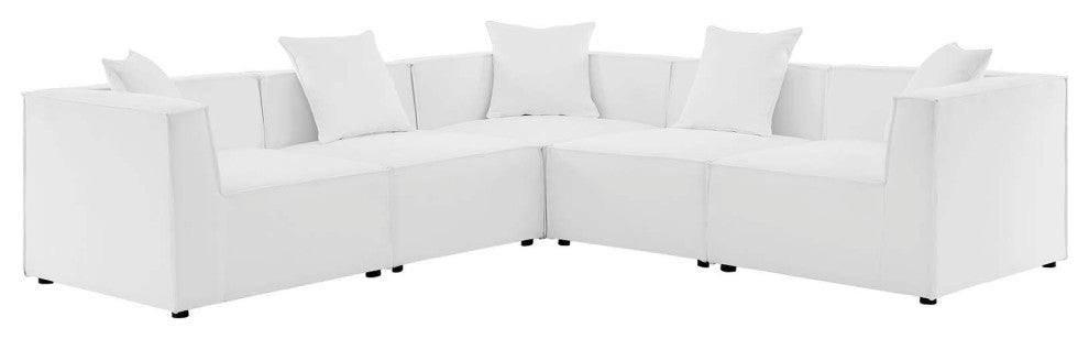 Lounge Sectional Sofa Set, Fabric, White, Modern, Outdoor Patio Balcony Garden