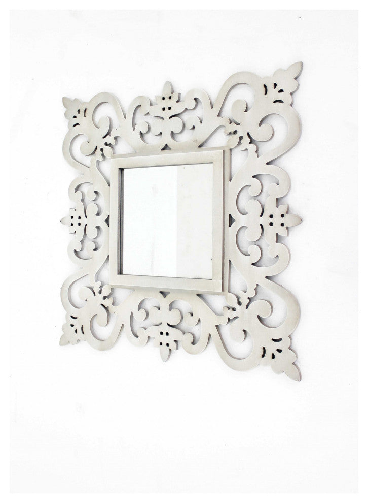 23.75" x 23.75" White, Traditional Floral Wall Mirror
