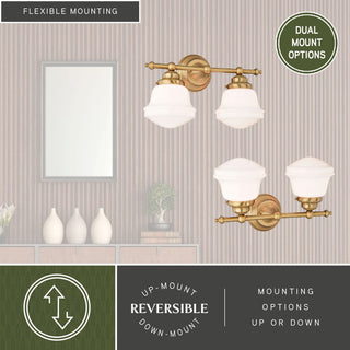Huntley 2 Light Gold Brass Farmhouse Bathroom Vanity Wall Fixture Schoolhouse