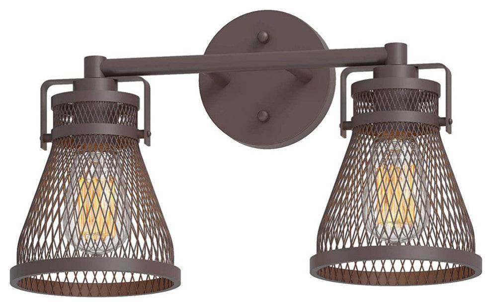 2 light farmhouse wall ight with bronze finish industrial mesh wall light