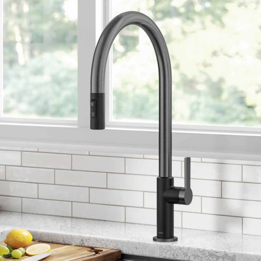 Oletto Pull-Down 1-Hole Kitchen Faucet, Matte Black/ Spot Free Black Stainless