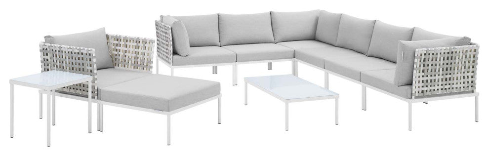 10-Piece Sunbrella Basket Weave Outdoor Patio Aluminum Sectional Sofa Set