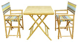 Bamboo Set of 2 Director Chairs and 1 Square Bamboo Table, Green Stripe