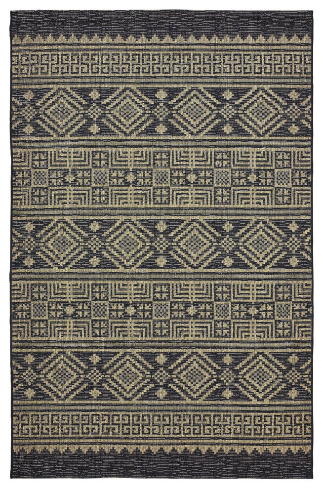 5" x 8" Black Geometric Indoor Outdoor Area Rug