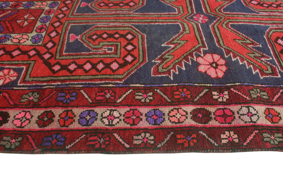 Fine Vintage Distressed WaLight er Navy/Red Runner, 3'4x10'0