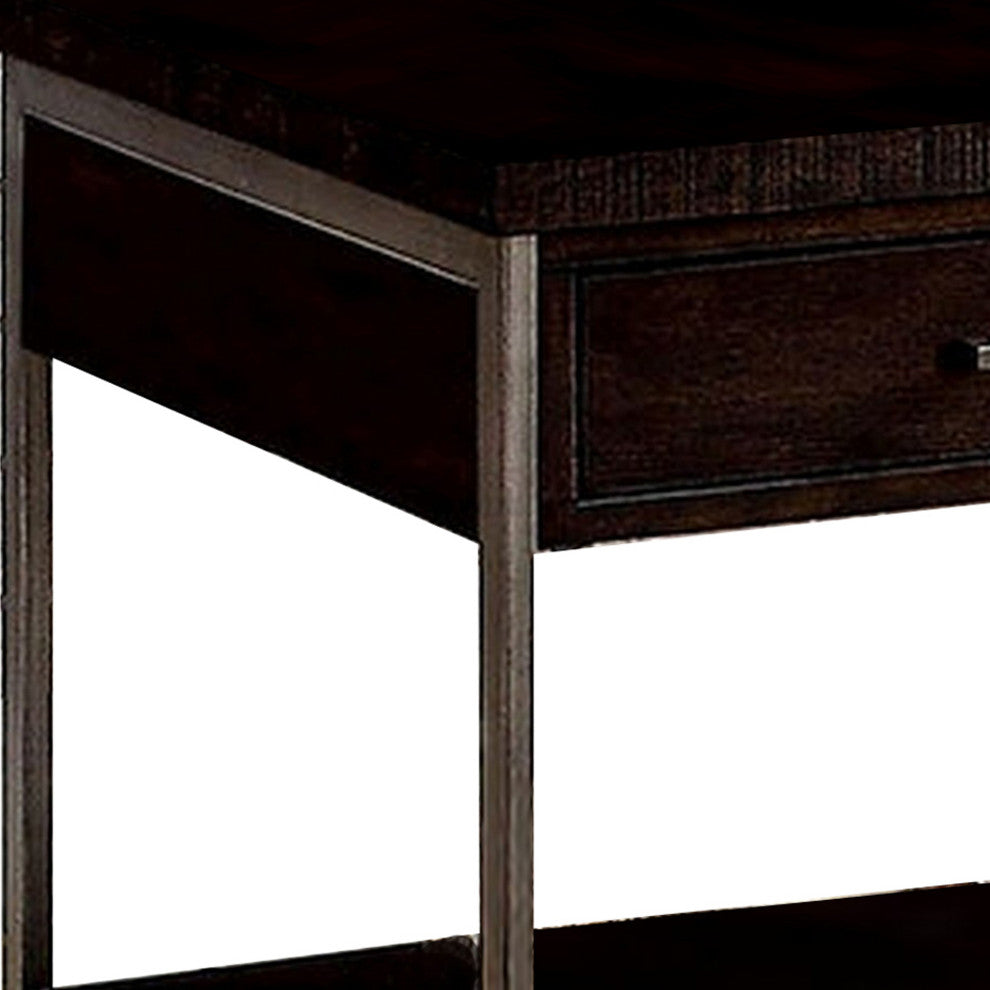 Benzara BM233838 1 Drawer Wooden End Table With Metal Frame, Brown