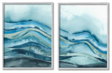 Abstract Blue Wave Seascape Tranquil Ocean Pattern, 2pc, each 11 x 14