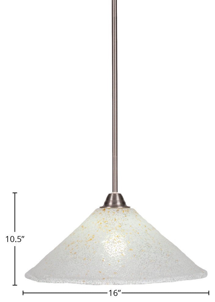 Paramount 1-Light Mini Pendant, Brushed Nickel, 16" Gold Ice Glass
