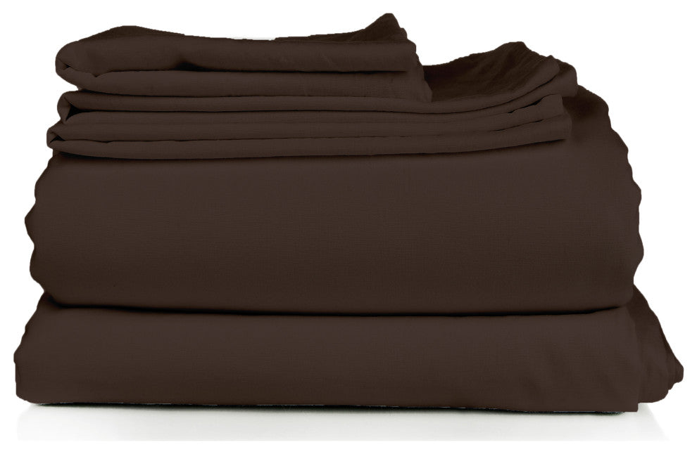 Egyptian Cotton Feel Cool, 4-Piece Sheet Set Deep Pockets, Chocolate, Full