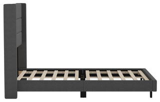 Hollis Upholstered Platform Bed with Wingback Headboard w/Mattress Foundation, Charcoal, Full