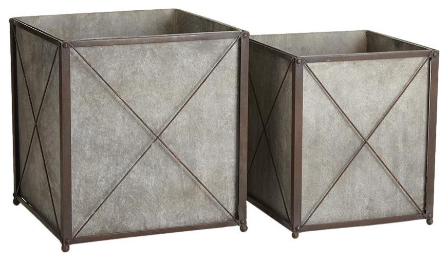 Large Minimalist Galvanized Square Cachepot Set 2 Planters X Design Classic Cube