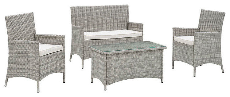 Light Gray White Bridge 4-Piece Outdoor Patio Patio Conversation Set