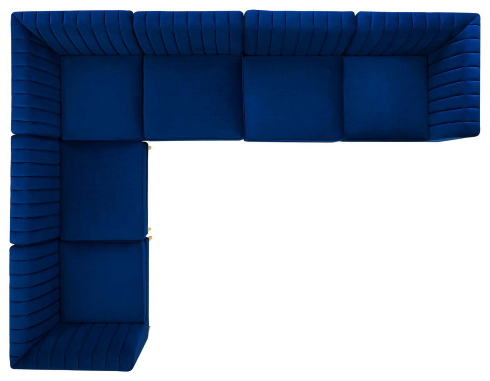 Tufted Sectional Sofa Set, Velvet, Blue Navy, Modern, Living Lounge Hospitality
