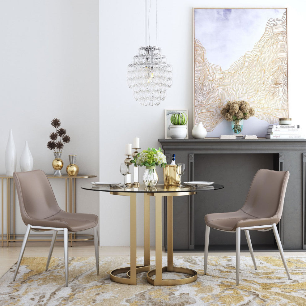Dining Chair, Set of 2, Faux Vinyl Leather, Steel, Gray, Silver, Cafe
