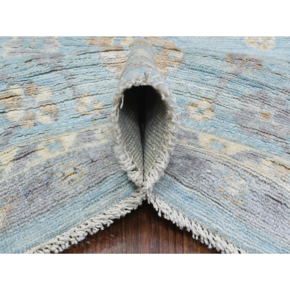 Light Blue Soft Wool Hand Knotted Afghan Angora Oushak Oriental Rug, 8'0"x9'8"