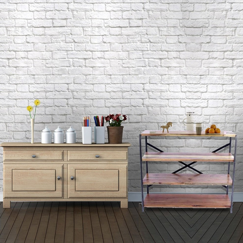 The Urban Port Industrial Design 4 Shelves Wood and Iron Bookshelf