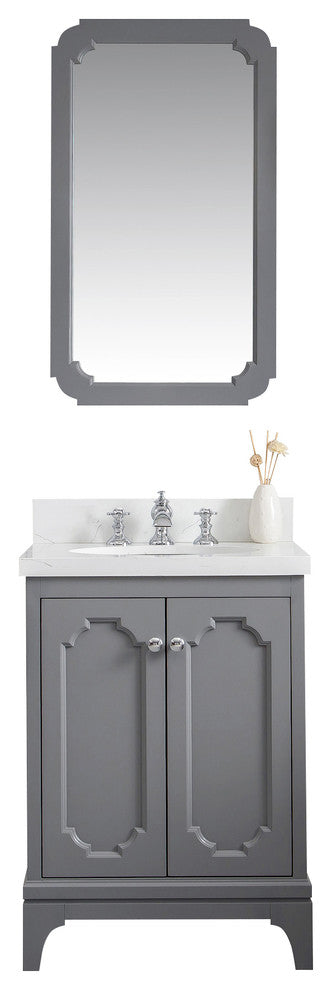 24" Wide Cashmere Gray Single Sink Quartz Carrara Bathroom Vanity