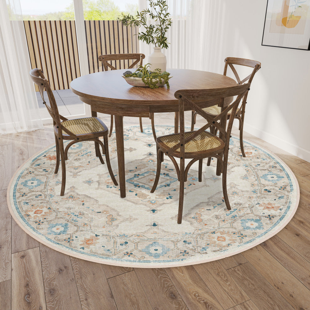 Indoor/Outdoor Marbella MB1 Ivory Machine Washable 10' x 10' Round Rug