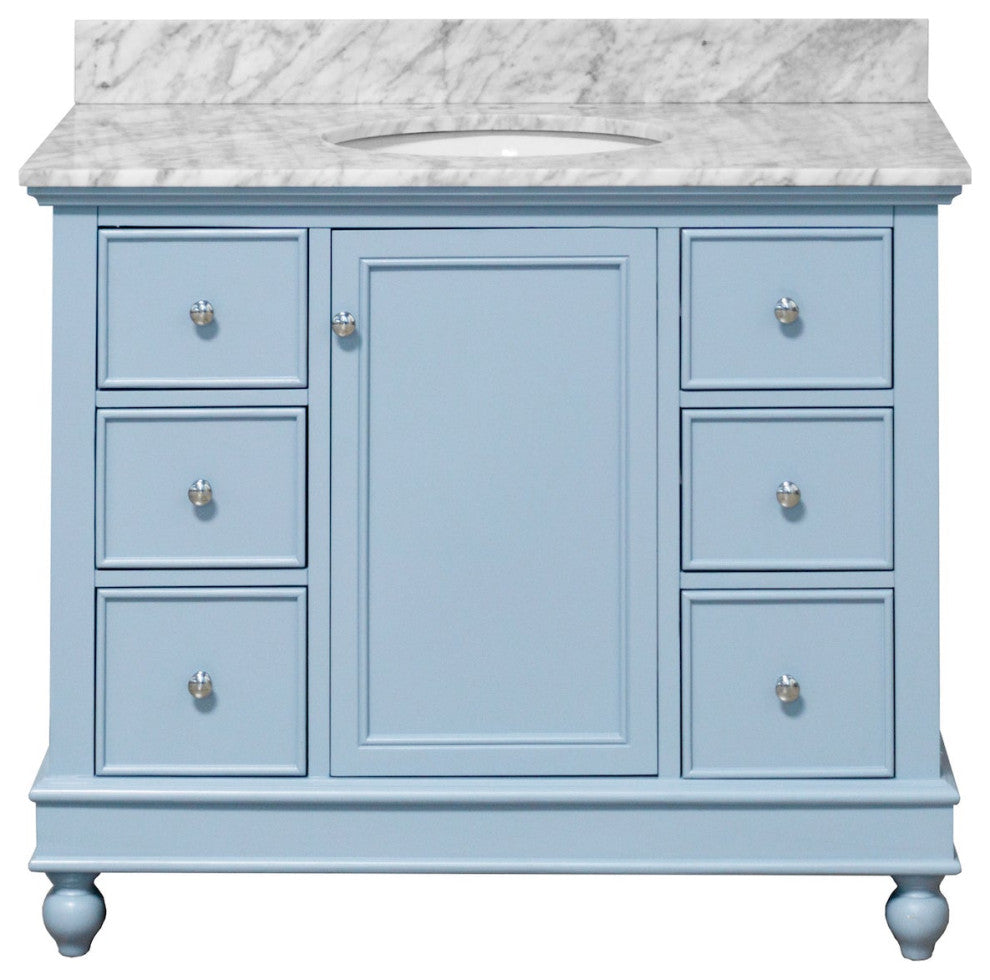 Bella 42" Bathroom Vanity, Powder Blue, Carrara Marble